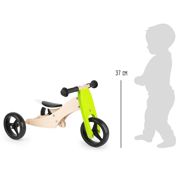 Tricicleta copii 2 in 1 LEGLER LE11255, 3 ani+, lemn, verde-negru