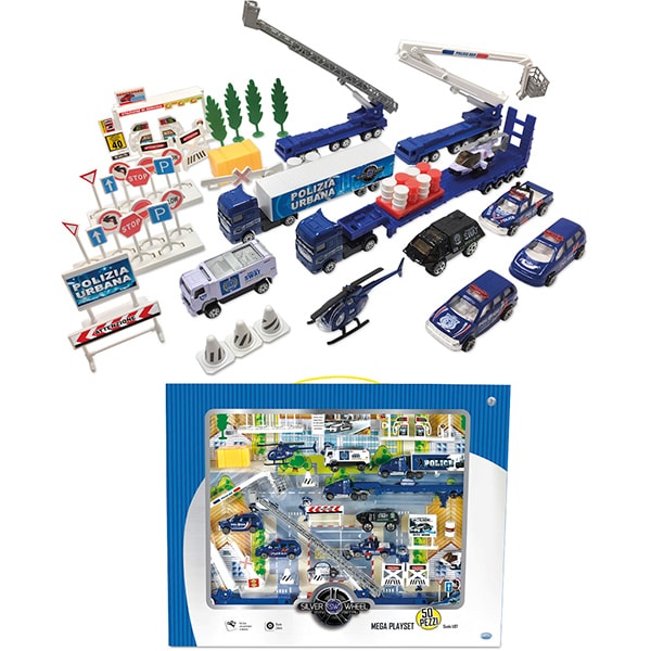 Set masinute si semne stradale HOT WHEELS Silver Wheel 41326J, 3 ani+, 1:87, multicolor