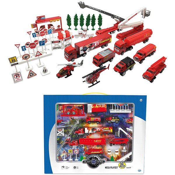 Set masinute si semne stradale HOT WHEELS Silver Wheel 41326J, 3 ani+, 1:87, multicolor