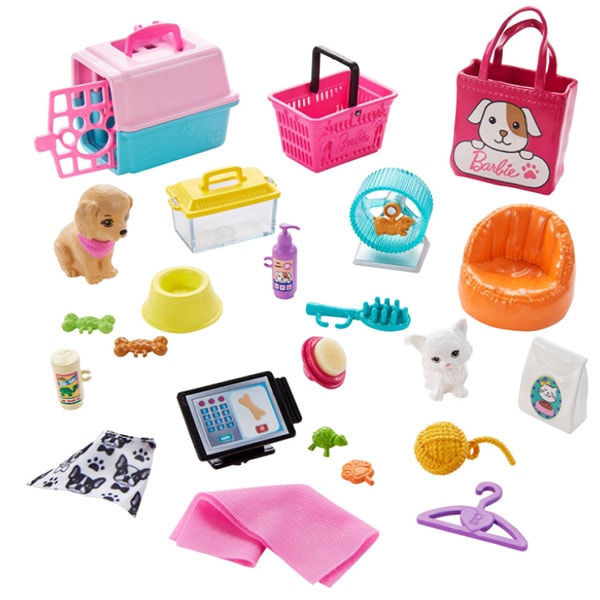 Set papusa BARBIE Magazin accesorii animalute MTGRG90, 3 ani+, multicolor