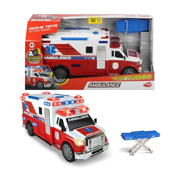 Ambulanta cu lumini si sunete DICKIE Action Series 203308381, 3 ani+, alb-rosu