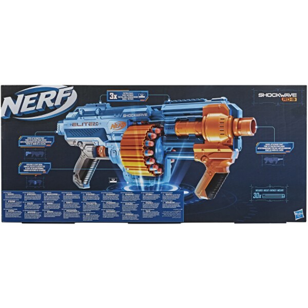 Blaster NERF Elite 2.0 - Shockwave RD-15 E9527, 8 ani+, albastru-portocaliu