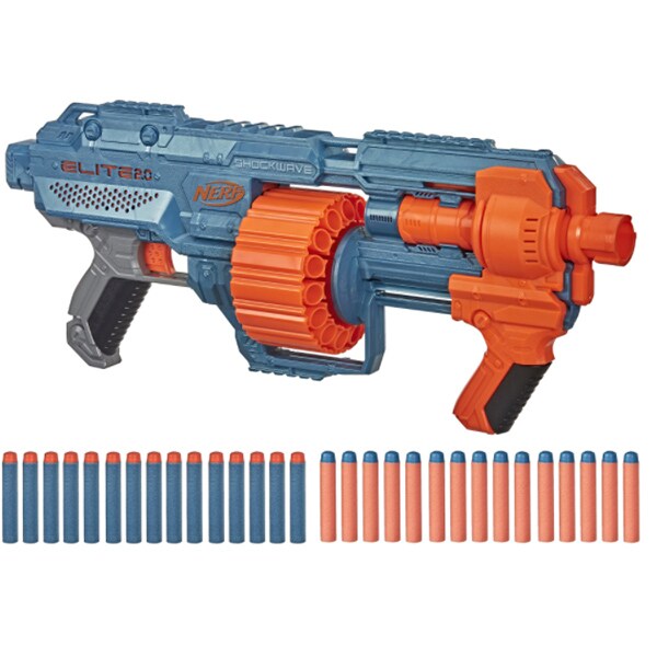 Blaster NERF Elite 2.0 - Shockwave RD-15 E9527, 8 ani+, albastru-portocaliu