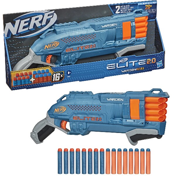 Blaster NERF Elite 2.0 Warden DB-8 E9959, 8 ani+, albastru-portocaliu