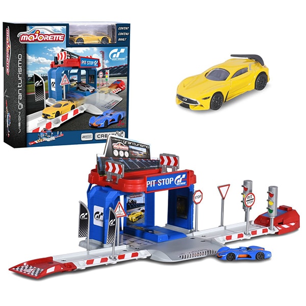 Masinuta cu garaj MAJORETTE Vision Gran Turismo 212050002, 3 ani+, multicolor