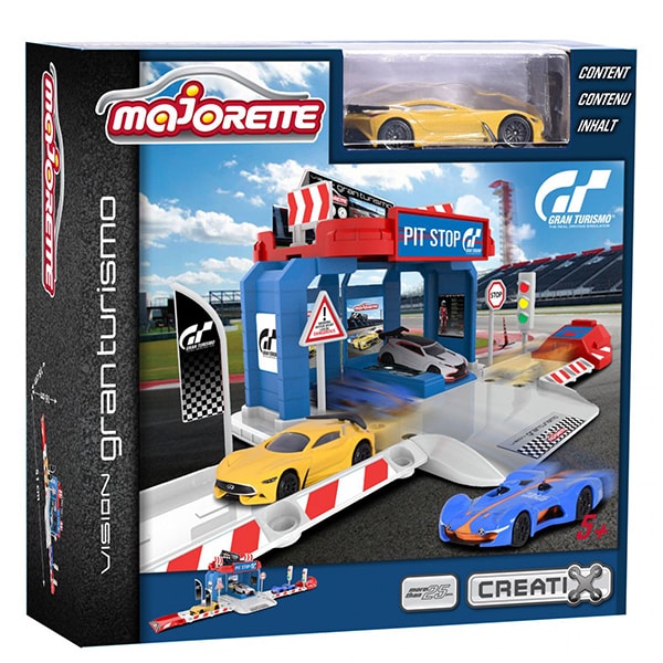 Masinuta cu garaj MAJORETTE Vision Gran Turismo 212050002, 3 ani+, multicolor