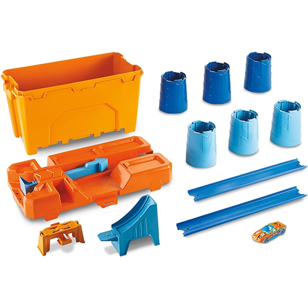 Pista cu masina HOT WHEELS Barrel Box MTGCF91, 6 - 12 ani, portocaliu-albastru