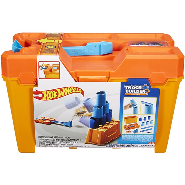 Pista cu masina HOT WHEELS Barrel Box MTGCF91, 6 - 12 ani, portocaliu-albastru