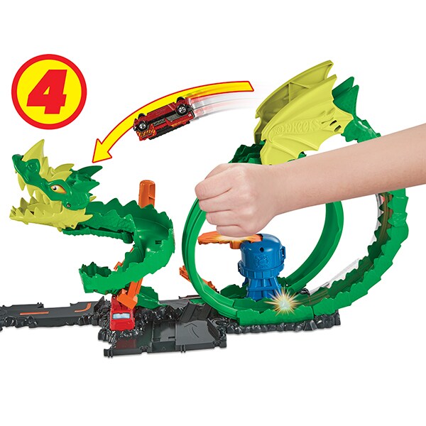Set masinuta HOT WHEELS Cursa dragonului MTHDP03O, 5 ani+, multicolor