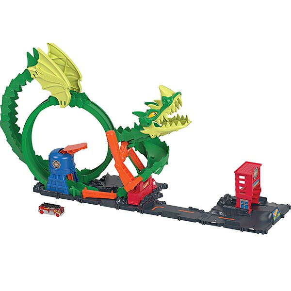 Set masinuta HOT WHEELS Cursa dragonului MTHDP03O, 5 ani+, multicolor