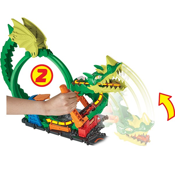 Set masinuta HOT WHEELS Cursa dragonului MTHDP03O, 5 ani+, multicolor