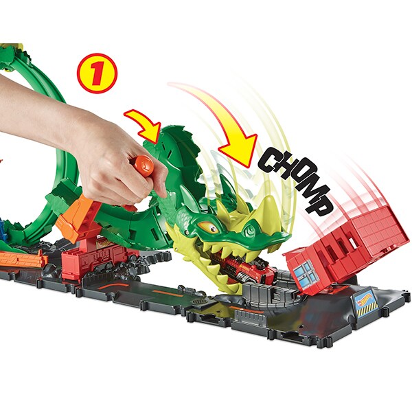 Set masinuta HOT WHEELS Cursa dragonului MTHDP03O, 5 ani+, multicolor