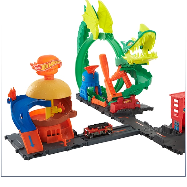 Set masinuta HOT WHEELS Cursa dragonului MTHDP03O, 5 ani+, multicolor