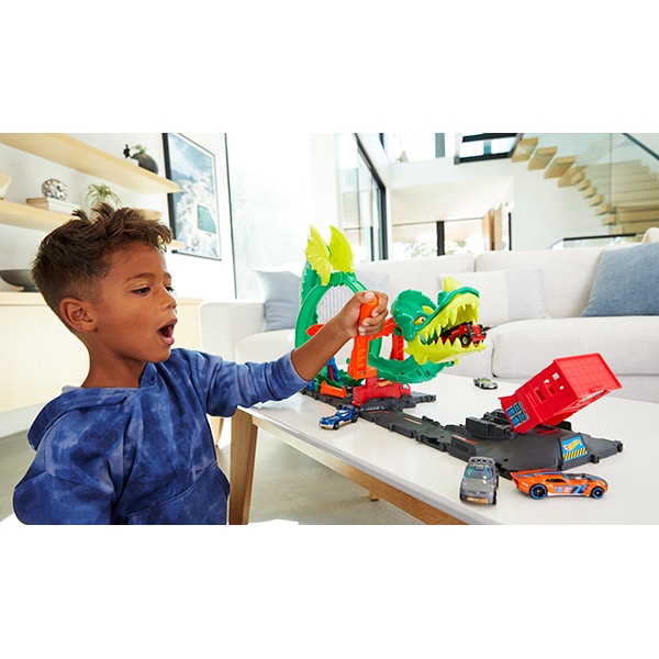 Set masinuta HOT WHEELS Cursa dragonului MTHDP03O, 5 ani+, multicolor