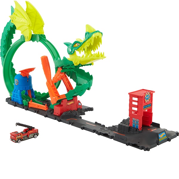 Set masinuta HOT WHEELS Cursa dragonului MTHDP03O, 5 ani+, multicolor