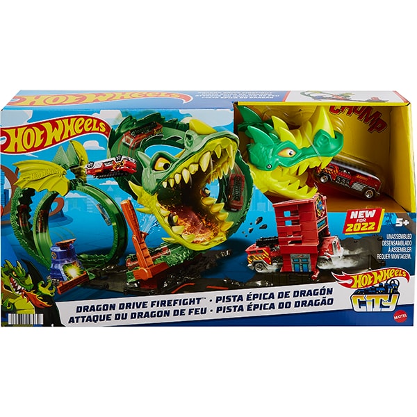 Set masinuta HOT WHEELS Cursa dragonului MTHDP03O, 5 ani+, multicolor