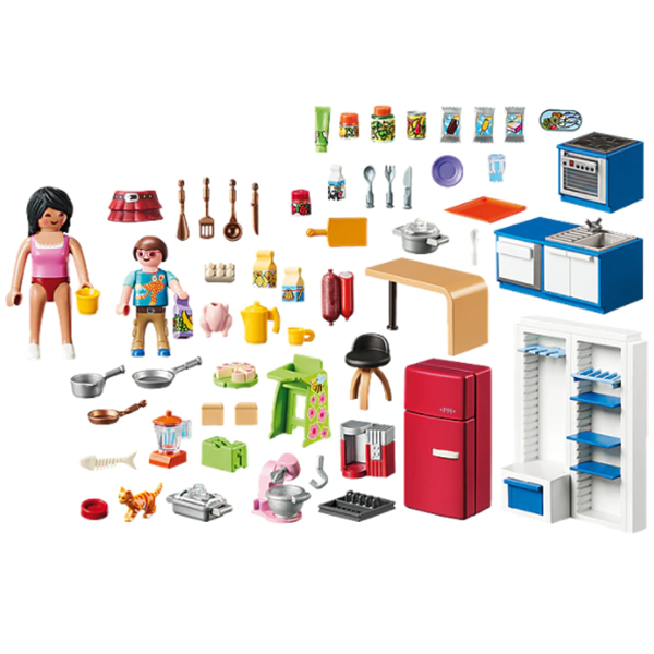 Set figurine PLAYMOBIL Dollhouse - Bucataria familiei PM70206, 4 ani+, multicolor