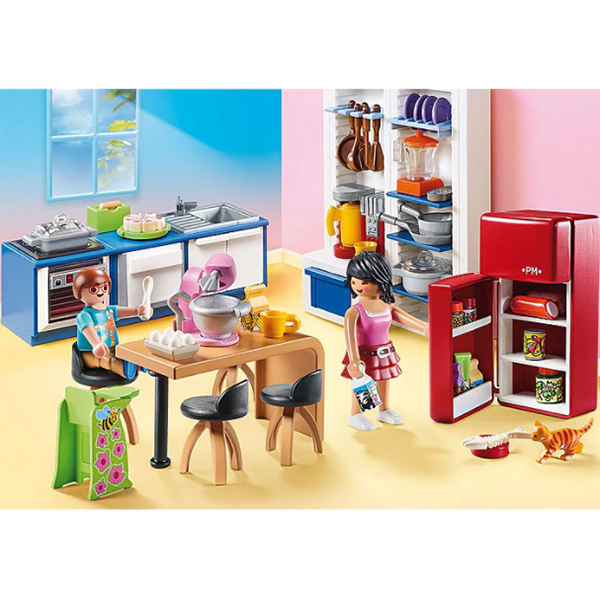 Set figurine PLAYMOBIL Dollhouse - Bucataria familiei PM70206, 4 ani+, multicolor
