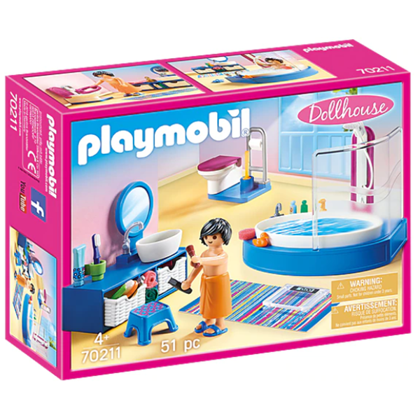 Set figurine PLAYMOBIL Dollhouse - Baia familiei PM70211, 4 ani+, multicolor