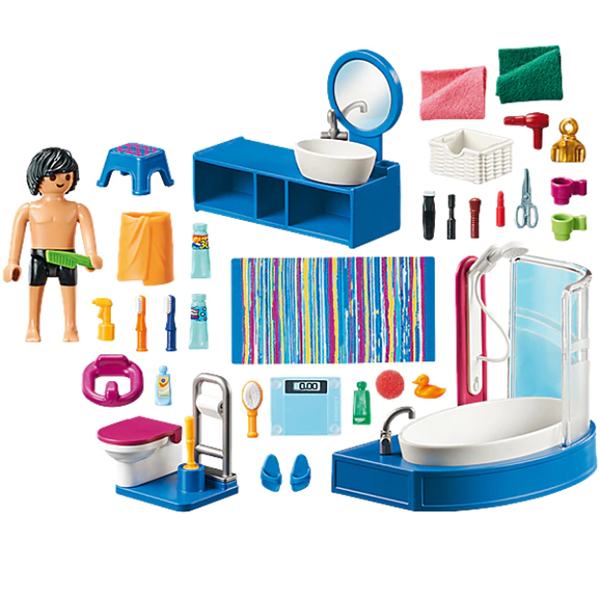 Set figurine PLAYMOBIL Dollhouse - Baia familiei PM70211, 4 ani+, multicolor