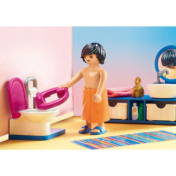 Set figurine PLAYMOBIL Dollhouse - Baia familiei PM70211, 4 ani+, multicolor