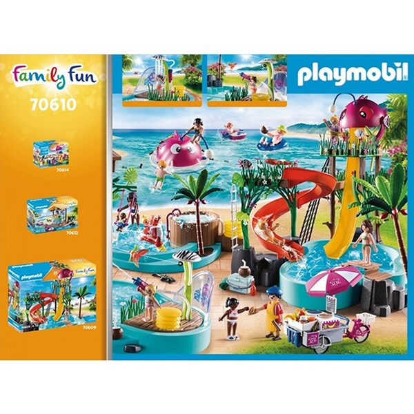 Set figurine PLAYMOBIL Family Fun - Piscina cu pistol de apa PM70610, 4 ani+, multicolor