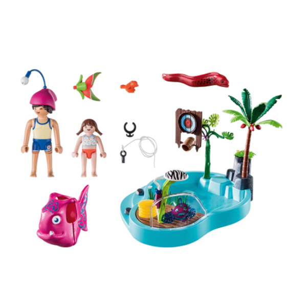 Set figurine PLAYMOBIL Family Fun - Piscina cu pistol de apa PM70610, 4 ani+, multicolor