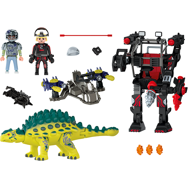Set figurine PLAYMOBIL Dino Rise - Saichania Invazia robotilor PM70626, 5 ani+, multicolor