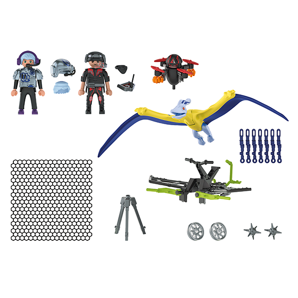 Set figurine PLAYMOBIL Dino Rise - Pteranodon Lovitura dronei PM70628, 5 ani+, multicolor