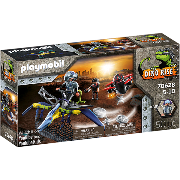 Set figurine PLAYMOBIL Dino Rise - Pteranodon Lovitura dronei PM70628, 5 ani+, multicolor
