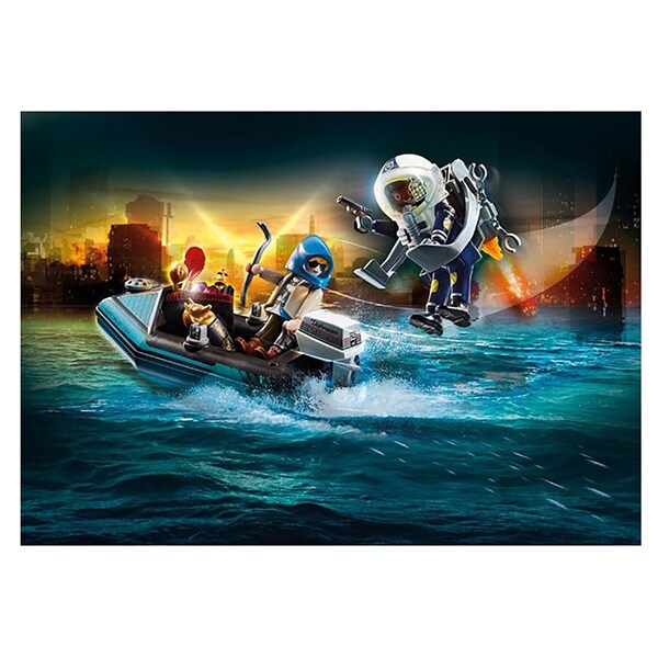 Set figurine PLAYMOBIL City Action - Barca politiei si hot cu barca rapida PM70782, 5 ani+, multicolor