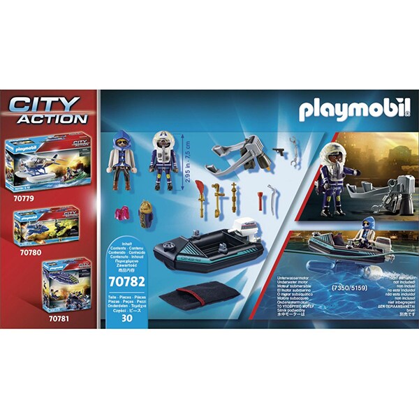 Set figurine PLAYMOBIL City Action - Barca politiei si hot cu barca rapida PM70782, 5 ani+, multicolor