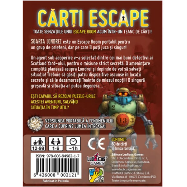 Joc de societate DV GIOCHI Escape - Soarta Londrei editia II ESC2886, 12 ani+, 1-6 jucatori
