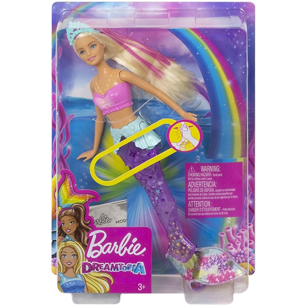 Papusa BARBIE Dreamtopia Sirena Sparkle Lights MTGFL82, 3 ani+, multicolor 