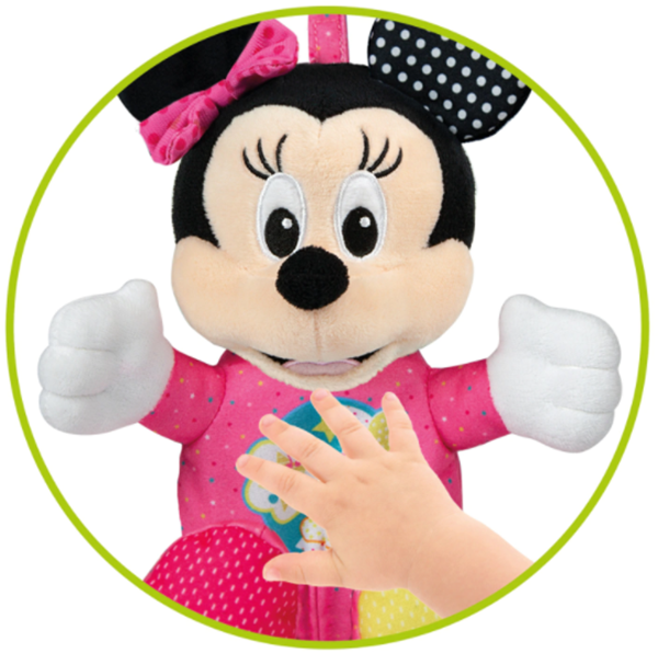 Jucarie de plus CLEMENTONI Minnie Mouse cu lumini si sunete CL17207, 6 luni+, roz-negru