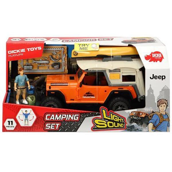 Set camping masinuta si barca cu sunet si lumini DICKIE 203835004, 3 ani+, multicolor