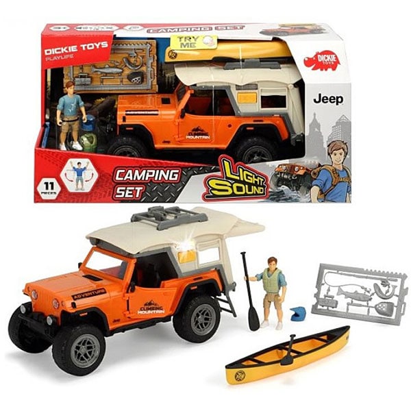 Set camping masinuta si barca cu sunet si lumini DICKIE 203835004, 3 ani+, multicolor