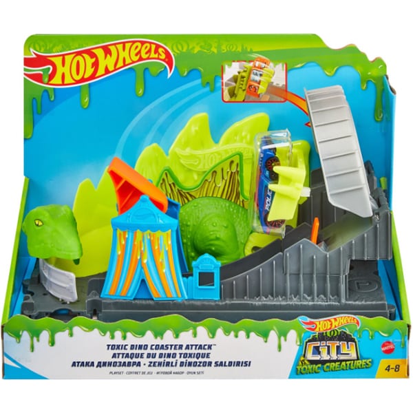 Set masinuta HOT WHEELS Toxic Creatures - Atacul Dino MTFNB05_GTT68, 4 ani+, multicolor