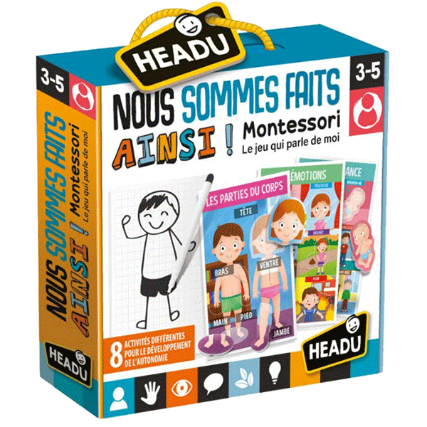Joc educativ HEADU Montessori - Sa invatam partile corpului HE22823, 3 ani+, 42 forme