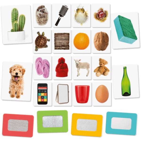 Joc educativ HEADU Montessori - Cartonase tactile HE23738, 12 luni+, multicolor
