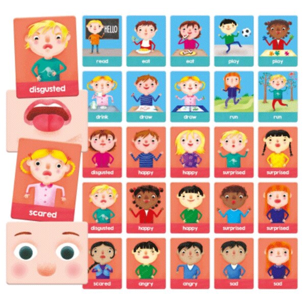 Joc educativ HEADU Montessori - Carti emotii si actiuni HE24650, 12 luni+, multicolor