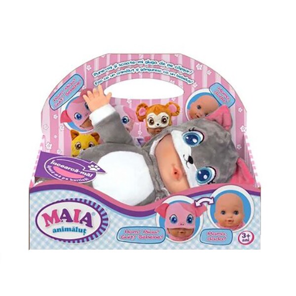 Papusa NORIEL Maia animalut Catel INT0892, 3 ani+, alb-gri inchis 