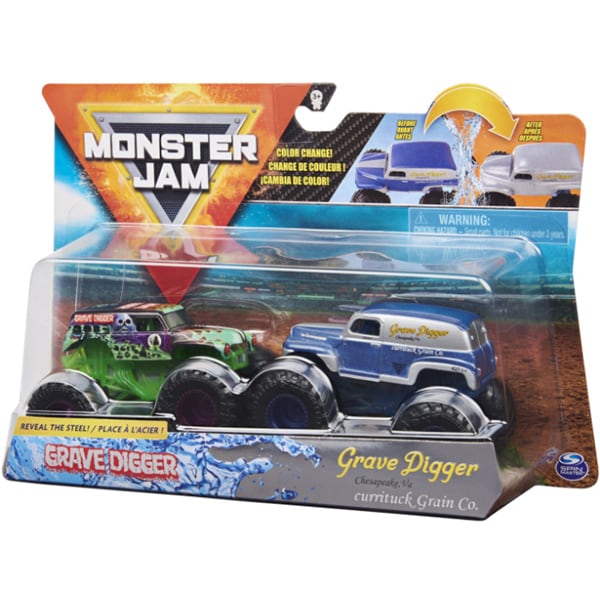 Set 2 masinute MONSTER JAM Grave Digger si Grave Digger Chesapeake 6044943_20123608, 3 ani+, albastru-verde