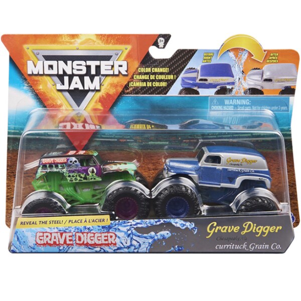 Set 2 masinute MONSTER JAM Grave Digger si Grave Digger Chesapeake 6044943_20123608, 3 ani+, albastru-verde