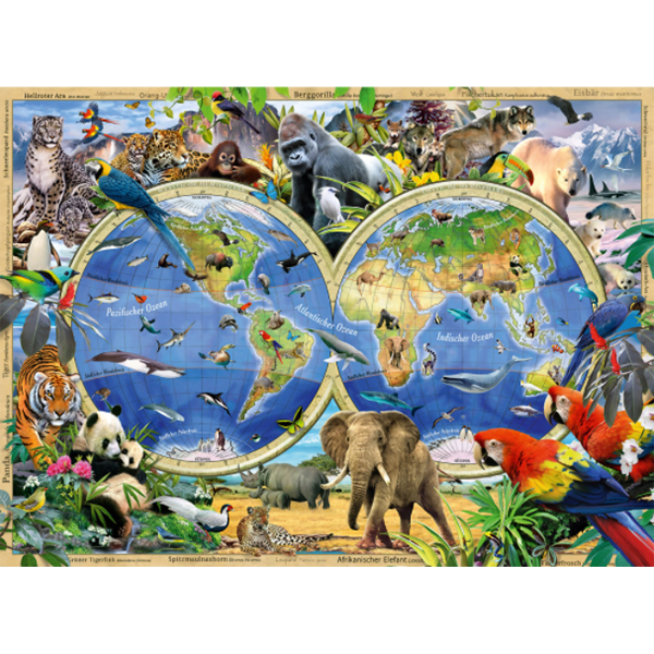 Puzzle RAVENSBURGER Animalele lumii RVSPC10540, 6 ani+, 100 piese