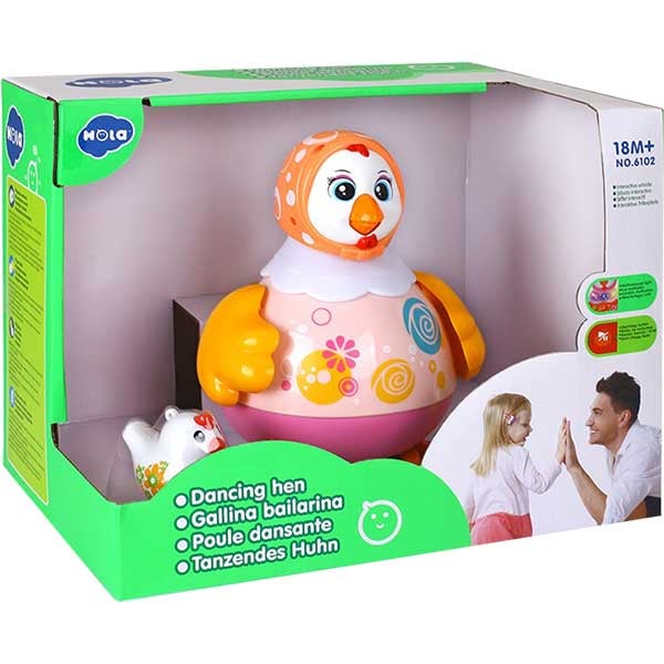 Jucarie interactiva HOLA Gainusa roz dansatoare cu doi puisori 6102, 12 luni+, multicolor