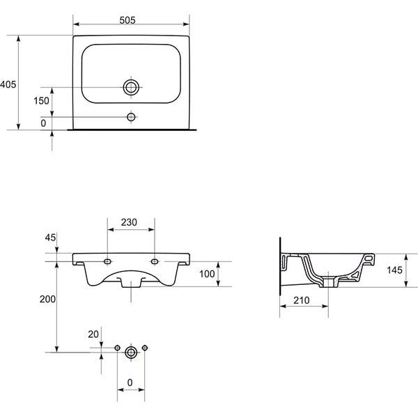 Chiuveta baie CERSANIT COLOUR 50, montare incorporabila, 50.5 x 40.5 cm, alb
