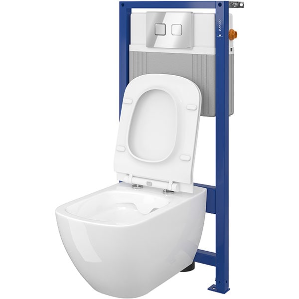 Set vas WC CERSANIT B141 SYSTEM 51, montaj incastrat, evacuare spate, cu capac, alb