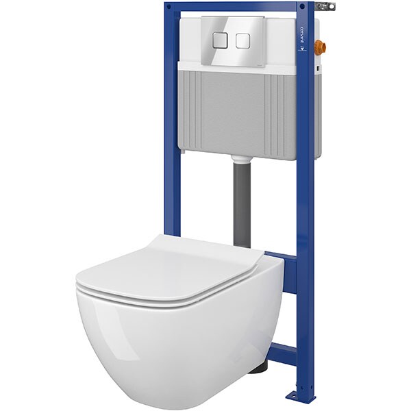 Set vas WC CERSANIT B141 SYSTEM 51, montaj incastrat, evacuare spate, cu capac, alb