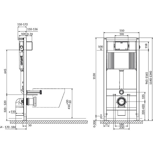 Set vas WC CERSANIT B141 SYSTEM 51, montaj incastrat, evacuare spate, cu capac, alb